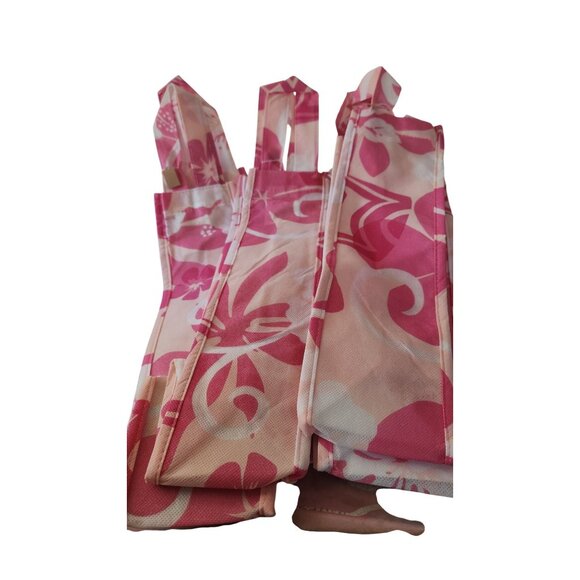 Wine Bottle Bags Hawaiian Floral Print Reusable  Pink & White Durable Fabric Eco - Picture 6 of 8
